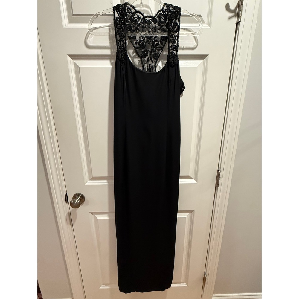 Scott McClintock Black Evening Dress Gown Womens 12 Lace Beaded Floor Length